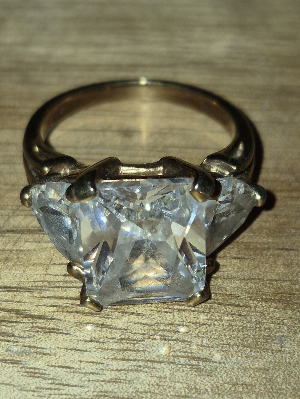 Gold-Tone Three-Stone Clear Crystal Ring - Women Jewelry